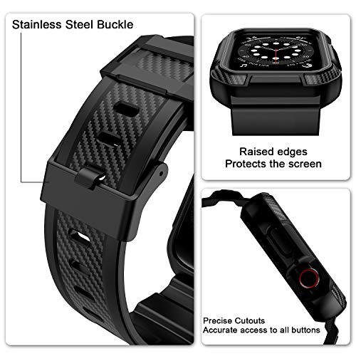 OROBAY Compatible with Apple Watch Band 45mm 44mm 42mm with Case, Shockproof Rugged Band Strap for iWatch SE2 SE Series 8/7/6/5/4/3/2/1 45mm 44mm 42mm with Bumper Case Cover Men Women, Matte Black