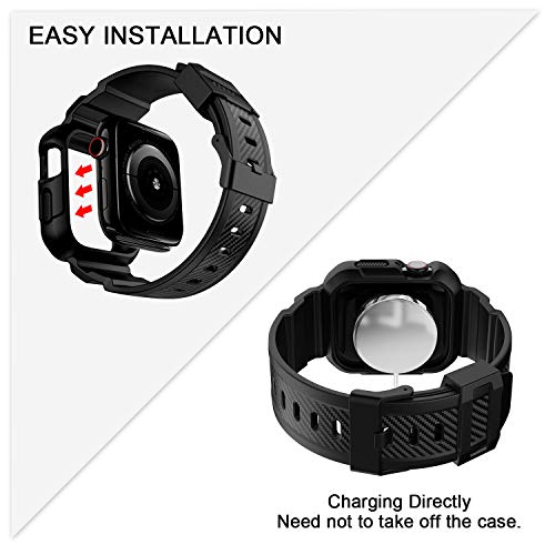 OROBAY Compatible with Apple Watch Band 45mm 44mm 42mm with Case, Shockproof Rugged Band Strap for iWatch SE2 SE Series 8/7/6/5/4/3/2/1 45mm 44mm 42mm with Bumper Case Cover Men Women, Matte Black