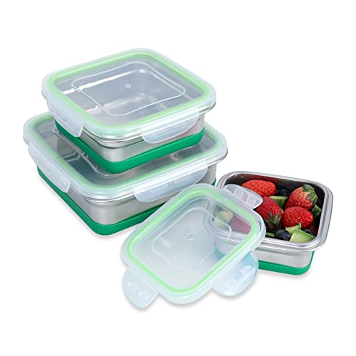 ANDMOON Stainless Steel Food Storage Containers with Lids Lunch Containers LeakProof Set of 3 (400ml,750ml,1200ml)-Friendly Stackable Bento Box - Lunch Box, Snack Boxes for People, Kitchen Storage