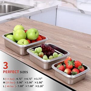 ANDMOON Stainless Steel Food Storage Containers with Lids Lunch Containers LeakProof Set of 3 (400ml,750ml,1200ml)-Friendly Stackable Bento Box - Lunch Box, Snack Boxes for People, Kitchen Storage