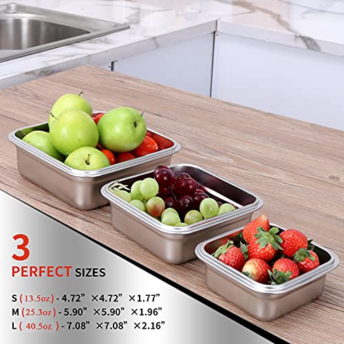 ANDMOON Stainless Steel Food Storage Containers with Lids Lunch Containers LeakProof Set of 3 (400ml,750ml,1200ml)-Friendly Stackable Bento Box - Lunch Box, Snack Boxes for People, Kitchen Storage