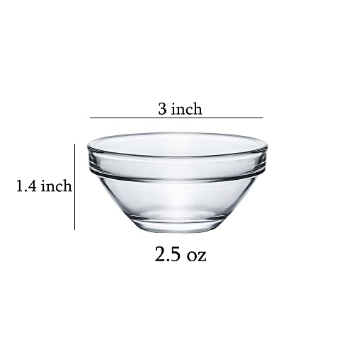 JHNIF 12pcs Clear Glass Soy Sauce Dipping Bowls Side Dishes for Snack Sushi Fruit Appetizer Dessert. 3 Inch