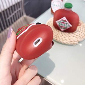 Ultra Thick Soft Silicone Case for Apple AirPods 1 2 with Keychain Hook Hot Pepper Sauce Red Bottle 3D Cartoon Food Shaped Cute Lovely Fun Funny Unique Creative Cool Kids Girls Women