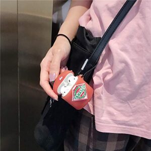 Ultra Thick Soft Silicone Case for Apple AirPods 1 2 with Keychain Hook Hot Pepper Sauce Red Bottle 3D Cartoon Food Shaped Cute Lovely Fun Funny Unique Creative Cool Kids Girls Women