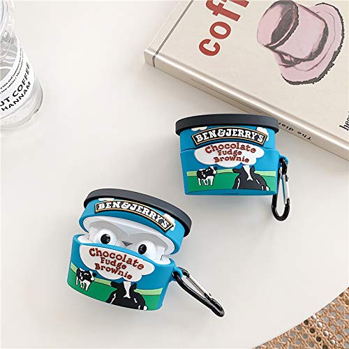 Ultra Thick Soft Silicone Case for Apple AirPods Pro 2019 with Keychain Hook Chocolate Ice Cream Cup 3D Cartoon Food Shaped Cute Lovely Fun Funny Unique Creative Cool Kids Girls Women Teens