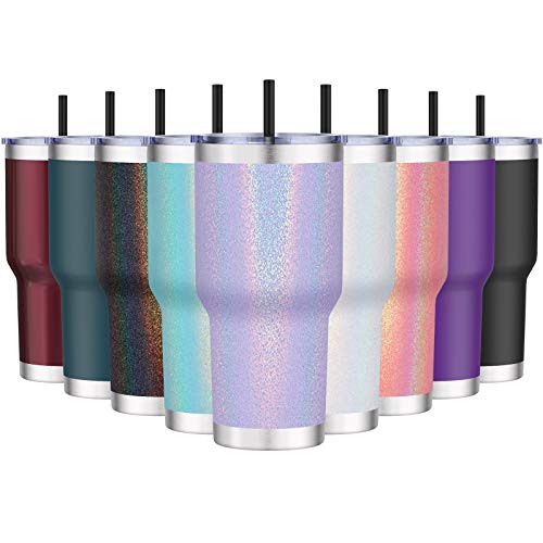 Aikico 30oz Stainless Steel Tumbler, Vacuum Insulated Coffee Tumblers Cups, Durable Wall Travel Mug Tumbler with Lid and Straws, for Ice and Hot Drink, Rainbow Lavender Purple, 1pc