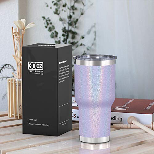 Aikico 30oz Stainless Steel Tumbler, Vacuum Insulated Coffee Tumblers Cups, Durable Wall Travel Mug Tumbler with Lid and Straws, for Ice and Hot Drink, Rainbow Lavender Purple, 1pc