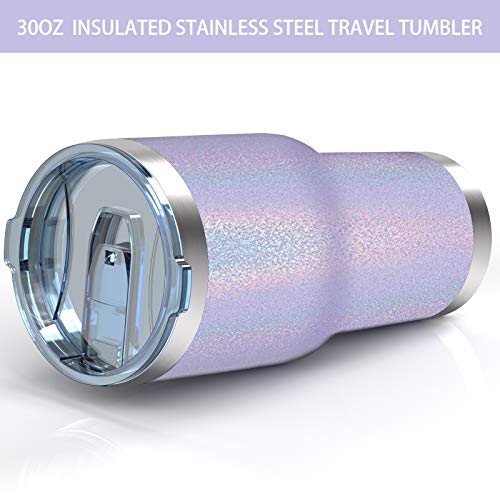 Aikico 30oz Stainless Steel Tumbler, Vacuum Insulated Coffee Tumblers Cups, Durable Wall Travel Mug Tumbler with Lid and Straws, for Ice and Hot Drink, Rainbow Lavender Purple, 1pc