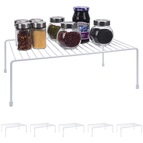 Set of 6 - Kitchen Storage Shelf Rack - Large (16.1 x10.2 Inch) /Plastic Feet - Steel Metal - Rust Resistant Finish - Cups, Dishes, Cabinet & Pantry Organization - Kitchen ( White)