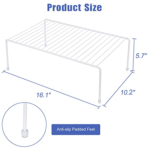 Set of 6 - Kitchen Storage Shelf Rack - Large (16.1 x10.2 Inch) /Plastic Feet - Steel Metal - Rust Resistant Finish - Cups, Dishes, Cabinet & Pantry Organization - Kitchen ( White)