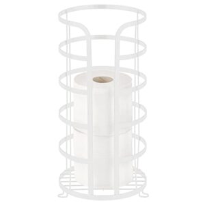 mdesign decorative metal free standing toilet paper holder stand with storage for 3 rolls of toilet tissue - for bathroom/powder room - holds mega rolls - white