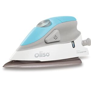 oliso m2 mini project steam iron with solemate - for sewing, quilting, crafting, and travel | 1000 watt dual voltage ceramic soleplate steam iron, turquoise