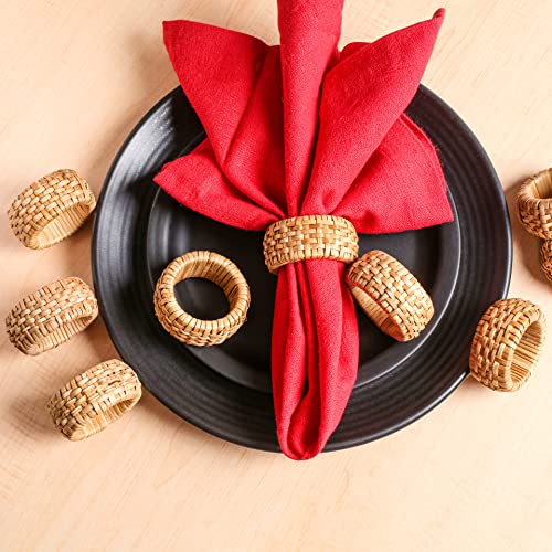 Goroly Home Natural Rattan Decorative Napkin Rings Set of 12, Serviette Napkin Rings Bulk for Party Decoration, Table Top Décor for Dinning Table, Everyday, Christmas, Easter Family Gatherings