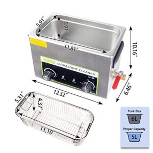 Ultrasonic Cleaner 6L, ONEZILI 180W Ultrasonic Parts Cleaner, Knob Control Ultrasonic Cleaning Machine with Heater, Professional for Parts, Carburetor, Fuel Injector, Brass, Tattoo Equipment, Razors