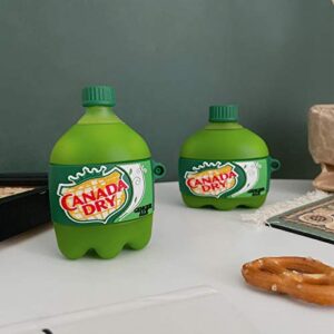 Ultra Thick Soft Silicone Case for Apple AirPods Pro 2019 Generation with Keychain Hook Ginger Ale Green Bottle 3D Cartoon Food Shaped Cute Lovely Fun Funny Unique Creative Cool Kids Girls