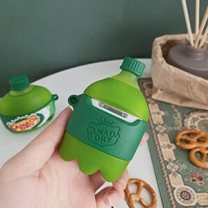 Ultra Thick Soft Silicone Case for Apple AirPods Pro 2019 Generation with Keychain Hook Ginger Ale Green Bottle 3D Cartoon Food Shaped Cute Lovely Fun Funny Unique Creative Cool Kids Girls