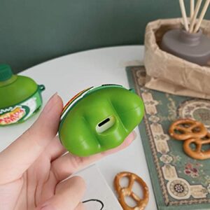 Ultra Thick Soft Silicone Case for Apple AirPods Pro 2019 Generation with Keychain Hook Ginger Ale Green Bottle 3D Cartoon Food Shaped Cute Lovely Fun Funny Unique Creative Cool Kids Girls