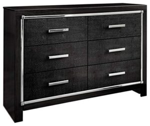 signature design by ashley kaydell glam 6 drawer dresser with faux alligator panels & chrome-tone accents, black