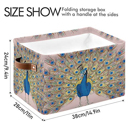 STAYTOP Large Storage Basket Peacock Painting Collapsible Toy Storage Bins Waterproof Laundry Basket with Handle,Used for Home Closets, Offices, Bedrooms 1PCS