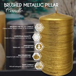 Hyoola Brushed Metallic Pillar Candles - 6 Pack - Gold Pillar Candles - European Made Decorative Pillar Candles - 2.75 Inch x 5 Inch