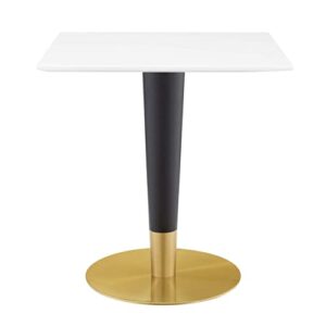 modway zinque square modern 28" dining table in gold white, 28 inch