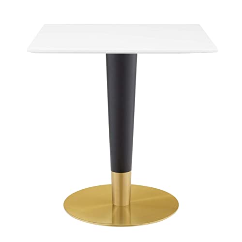 Modway Zinque Square Modern 28" Dining Table in Gold White, 28 Inch