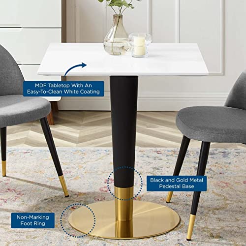 Modway Zinque Square Modern 28" Dining Table in Gold White, 28 Inch