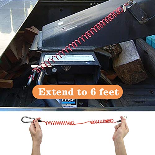 DPEI XUAN Breakaway Trailer Cable, Trailer Brake Cable, RV Stainless Steel Spring Towing Coiled Wire, Heavy Duty Steel Wire Extend to 6ft Coiled Safety Cables Strap for RV Towing Trailer