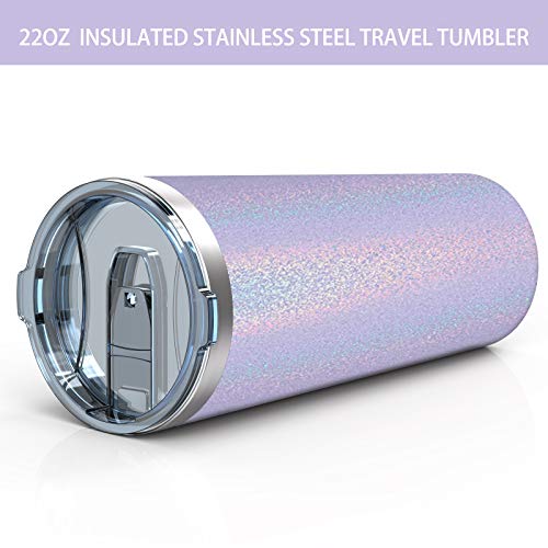 Aikico Travel Tumbler with Lid and Straws, Insulated Stainless Steel Travel Mug for Ice Drinks & Hot Beverage, Double Wall 22oz Powder Coated Coffee Cup for Home and Office, Rainbow Lavender Purple