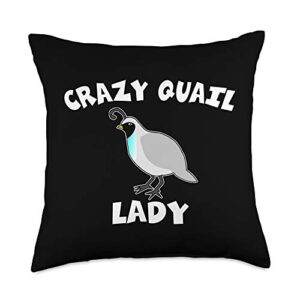 crazy quail lady apparel co. crazy lady cute gift for quail lover throw pillow, 18x18, multicolor