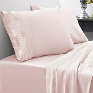 king size sheets - breathable luxury bed sheets with full elastic & secure corner straps built in - 1800 supreme collection soft deep pocket bedding, sheet set, extra deep pocket - king, pale pink