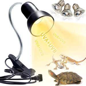 reptile heat lamp, uva uvb reptile light basking spot lamp, turtle aquarium tank heating lamps holder & switch fixture for aquatic turtles tortoise snake lizards terrarium amphibian with 3 heat bulbs