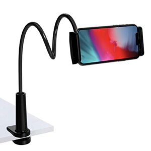 talk works gooseneck clip mount compatible w/iphone 13/13 pro/13 pro max/14/14 plus/14 pro/14 pro max, apple, android, samsung - flexible cell phone holder tabletop stand (black)