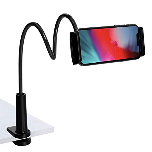 TALK WORKS Gooseneck Clip Mount Compatible w/iPhone 13/13 Pro/13 Pro Max/14/14 Plus/14 Pro/14 Pro Max, Apple, Android, Samsung - Flexible Cell Phone Holder Tabletop Stand (Black)