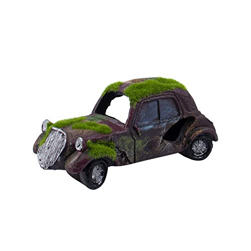 AUEAR, Aquarium Resin Car Ornament Truck Fish Tank Decorations Imitation Car Wreck Decor with Flocking Moss