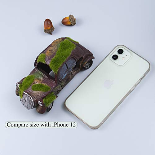 AUEAR, Aquarium Resin Car Ornament Truck Fish Tank Decorations Imitation Car Wreck Decor with Flocking Moss