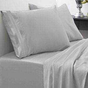 twin sheets - breathable luxury sheets with full elastic & secure corner straps built in - 1800 supreme collection extra soft deep pocket bedding set, sheet set, extra deep pocket - twin, silver