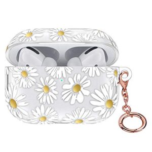 airpods pro case clear tpu yomplow compatible with airpod pro cover protective case cute girls with keychain women for apple airpods pro charging skin - white daisy