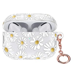 Airpods Pro Case Clear TPU YOMPLOW Compatible with Airpod Pro Cover Protective Case Cute Girls with Keychain Women for Apple Airpods Pro Charging Skin - White Daisy