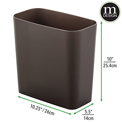 mDesign Small Plastic 1.8 Gallon Trash Can Wastebasket Garbage Bin for Bathroom - Slim Rubbish Waste Bin Trashcan for Master/Guest Bath, Bedroom, Kitchen, Laundry Room, Office, Casi Collection, Bronze