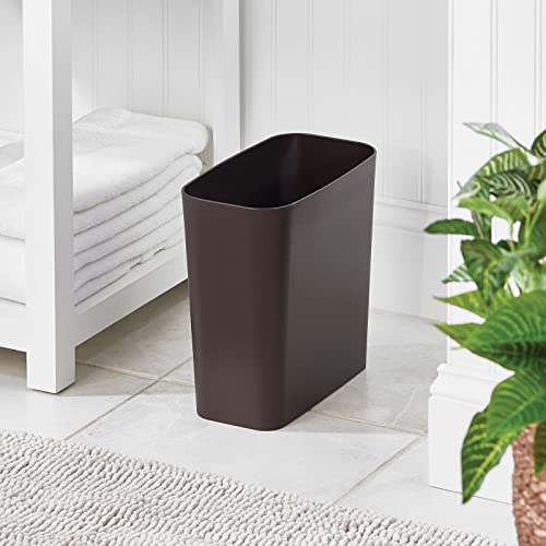 mDesign Small Plastic 1.8 Gallon Trash Can Wastebasket Garbage Bin for Bathroom - Slim Rubbish Waste Bin Trashcan for Master/Guest Bath, Bedroom, Kitchen, Laundry Room, Office, Casi Collection, Bronze