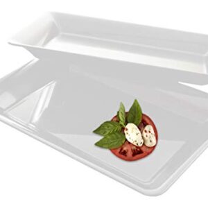 4 10" x 14" Rectangle Serving Trays with Lid, Plastic Tray and Lid Large Plastic Party Platters with Clear Lids White Catering Trays, Serving Trays Wedding Platter, Rectangle Trays and Covers