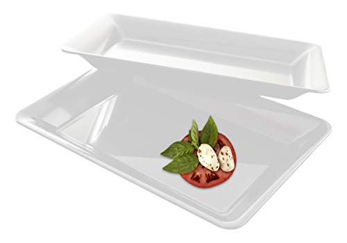 4 10" x 14" Rectangle Serving Trays with Lid, Plastic Tray and Lid Large Plastic Party Platters with Clear Lids White Catering Trays, Serving Trays Wedding Platter, Rectangle Trays and Covers