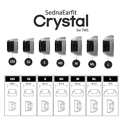 AZLA SednaEarfit Crystal 2 Pairs (Size MS) Replacement Earbud Eartips for TWS - Compatible with Galaxy Buds 2, Buds, Buds+