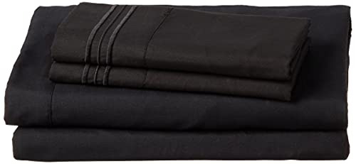 King Size Sheets - Breathable Luxury Bed Sheets with Full Elastic & Secure Corner Straps Built In - 1800 Supreme Collection Extra Soft Deep Pocket Bedding, Sheet Set, EXTRA DEEP pocket - King, Black