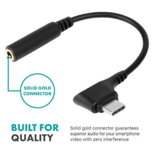 Movo UCMA-3 USB C to 3.5mm Audio Adapter for Microphones - 4-Pole Aux to USB Type C Pixel and Galaxy Smartphones - Female 3.5mm to USB-C Male Right Angle Head - Type-C USB to 3.5mm Jack Audio Adapter