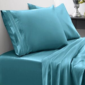 queen size bed sheets - breathable luxury sheets with full elastic & secure corner straps built in - 1800 supreme collection extra soft deep pocket bedding, sheet set, extra deep pocket - queen, teal
