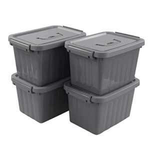 uumitty 4 packs plastic lidded storage box, 6.5 quart organizing latch bin with lid/handles, grey