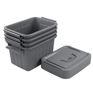 Uumitty 4 Packs Plastic Lidded Storage Box, 6.5 Quart Organizing Latch Bin with Lid/Handles, Grey