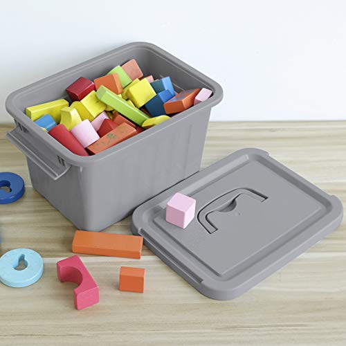 Uumitty 4 Packs Plastic Lidded Storage Box, 6.5 Quart Organizing Latch Bin with Lid/Handles, Grey